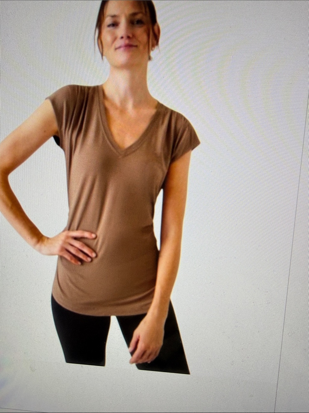 Athleta Mahogany VNeck Ruched Cap Short Sleeve Scrunch Waist Autumn Layering SP